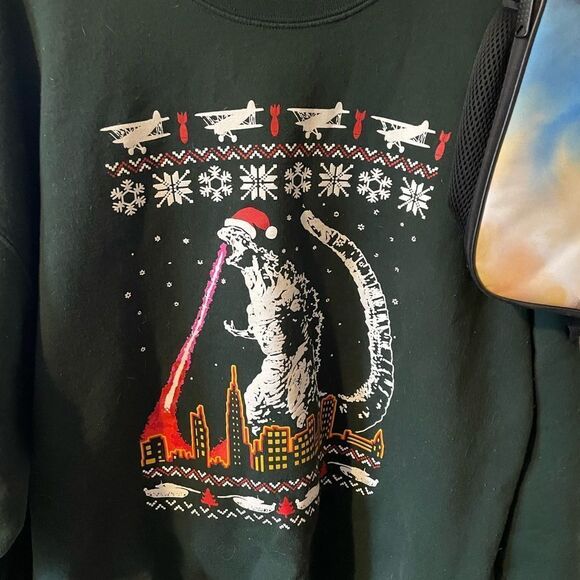 Godzilla Backpack Godzilla Christmas Sweater 2X Godzilla Plush Throw Blanket NEW - Picture 3 of 16